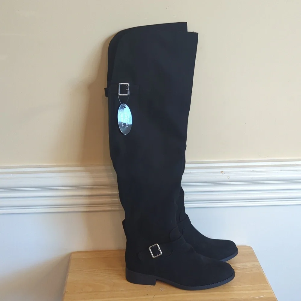 Sun‎ + Stone women's AnyaaWC Faux Leather Wide Calf Over The KneeBoots Size 7.5